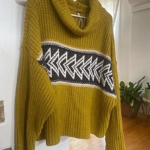 FREE PEOPLE greater than chunky knit sweater, size L Large, yellow and grey